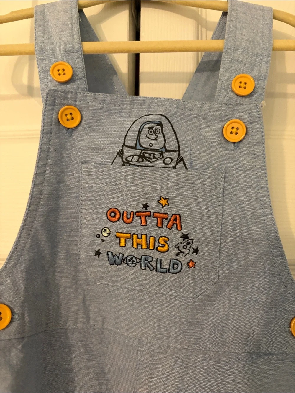 Buzz Lightyear Overalls with  Embroidered Front “Outta This World” 18 Months EUC
